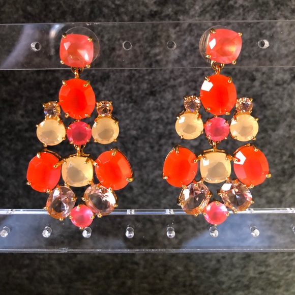 Kate Spade Pink Orange crystal chandelier earrings